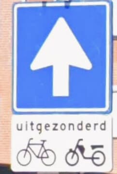 Uitgezonderd, onderbord, text of symbolen, oneway